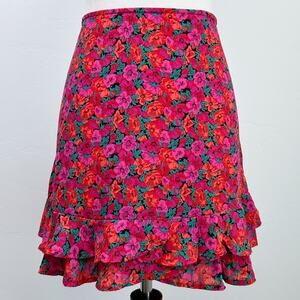 Francesca's Mi Ami Pink Floral Ruffle Hem Mini Skirt NWT